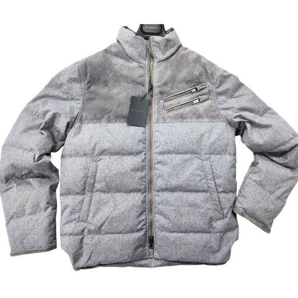 JOHN VARVATOS STEPHEN PUFFER JACKER WATER REPELLENT GREY NWT SMALL - Picture 1 of 10